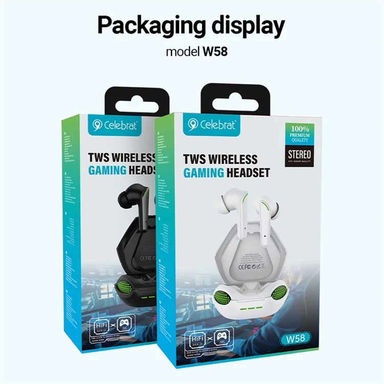 CELEBRAT W58 Cobra Design Cuffie Bluetooth TWS In-Ear Stereo Wireless Music Headset - Bianco