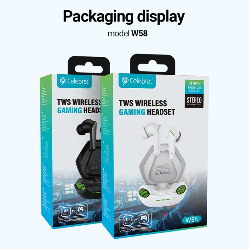 CELEBRAT W58 Cobra Design TWS Bluetooth In-Ear Écouteurs Stéréo Musique Sans Fil Casque - Noir