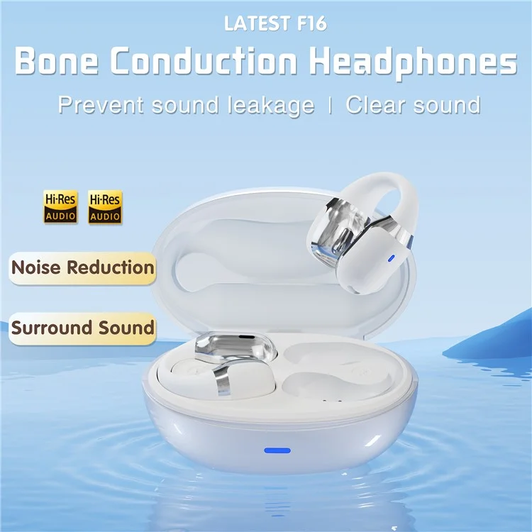 F16 Ear Clip Bluetooth-compatible Air Conduction Earphone Wireless Sports Stereo Music Headset - White