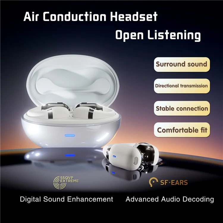 F16 Ear Clip Bluetooth-compatible Air Conduction Earphone Wireless Sports Stereo Music Headset - White