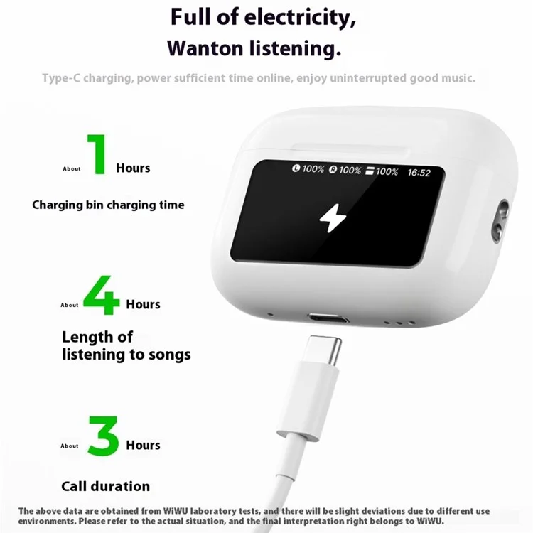 WIWU T22 In-Ear Bluetooth-compatible Headset HiFi Sound Wireless Earphone with Touch Screen Charging Bin
