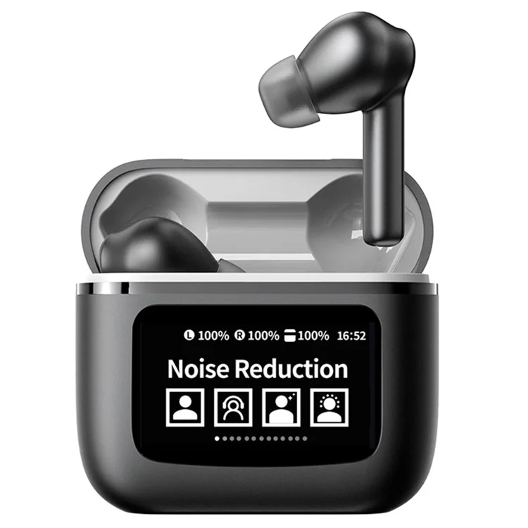 YW09 In-Ear Bluetooth-compatible Headphone Sports Earphone with LCD Touch Screen Charging Bin - Black