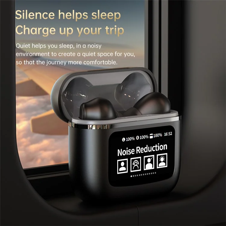 YW09 In-Ear Bluetooth-compatible Headphone Sports Earphone with LCD Touch Screen Charging Bin - Black