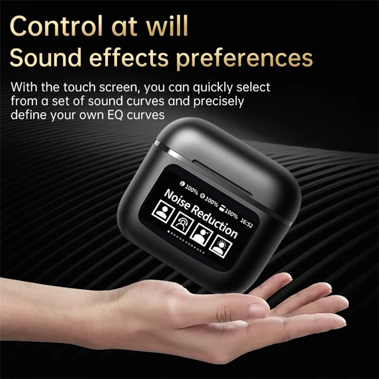 YW09 In-Ear Bluetooth-compatible Headphone Sports Earphone with LCD Touch Screen Charging Bin - Black