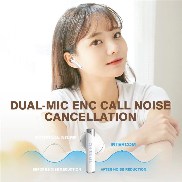 ONIKUMA T18 TWS Bluetooth-compatible Earphone Noise Cancelling Low Latency Gaming Music Headset - White