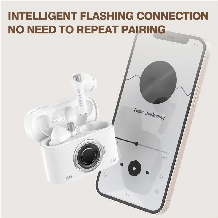 ONIKUMA T18 TWS Bluetooth-compatible Earphone Noise Cancelling Low Latency Gaming Music Headset - White