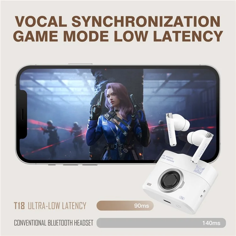 ONIKUMA T18 TWS Bluetooth-compatible Earphone Noise Cancelling Low Latency Gaming Music Headset - White