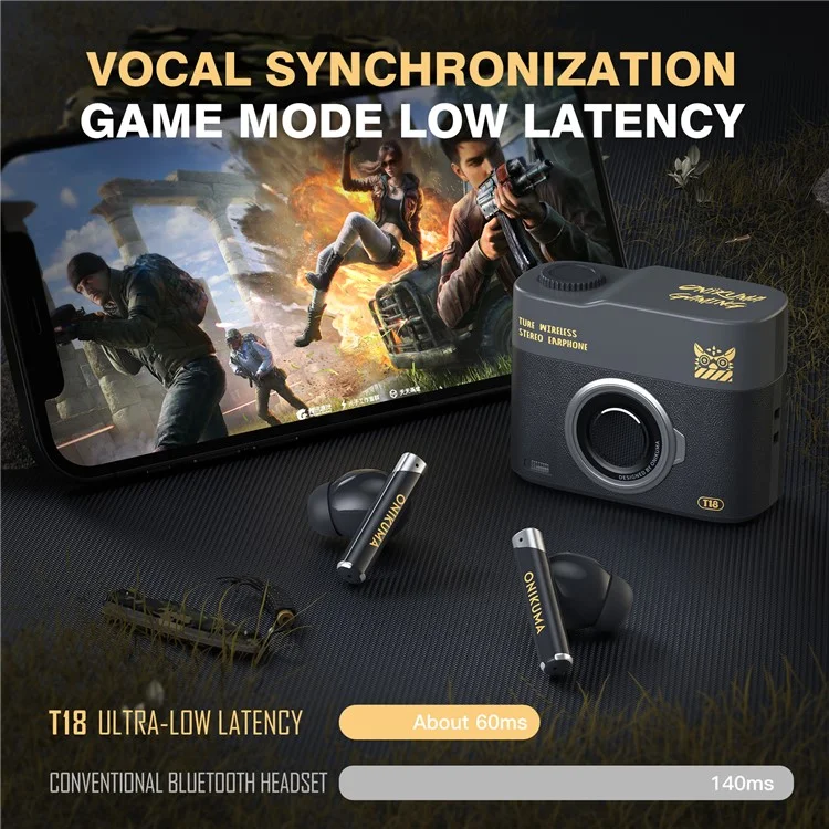 ONIKUMA T18 TWS Bluetooth-compatible Earphone Noise Cancelling Low Latency Gaming Music Headset - Black