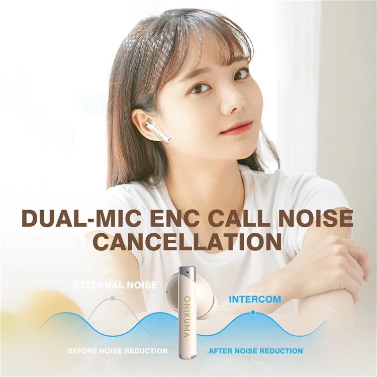 ONIKUMA T18 TWS Bluetooth-compatible Earphone Noise Cancelling Low Latency Gaming Music Headset - Beige