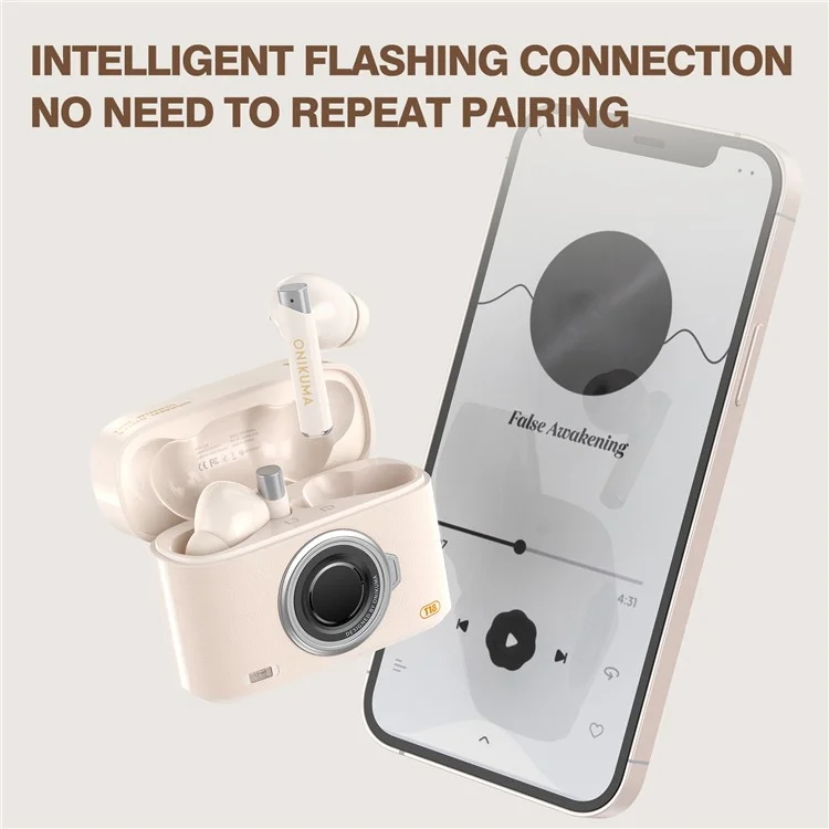 ONIKUMA T18 TWS Bluetooth-compatible Earphone Noise Cancelling Low Latency Gaming Music Headset - Beige