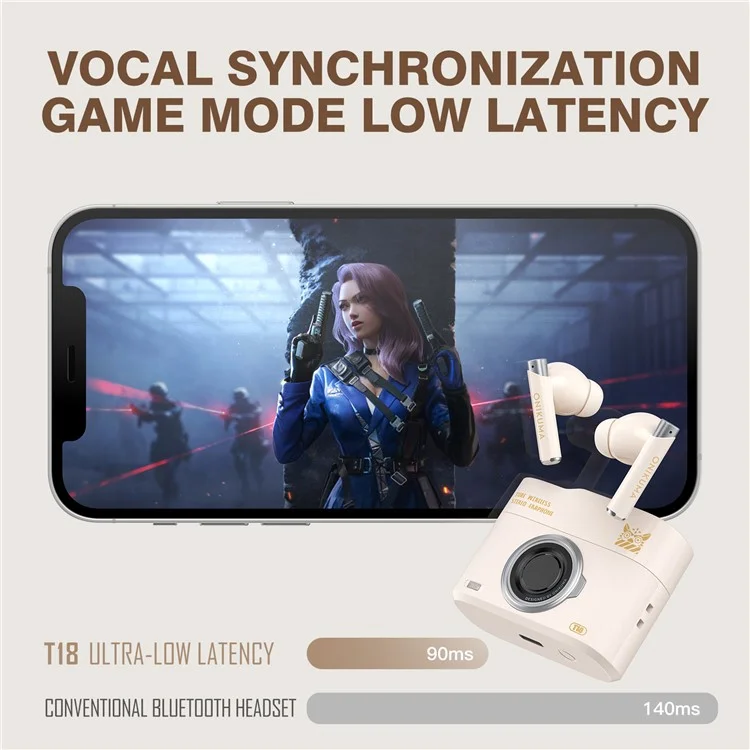 ONIKUMA T18 TWS Bluetooth-compatible Earphone Noise Cancelling Low Latency Gaming Music Headset - Beige