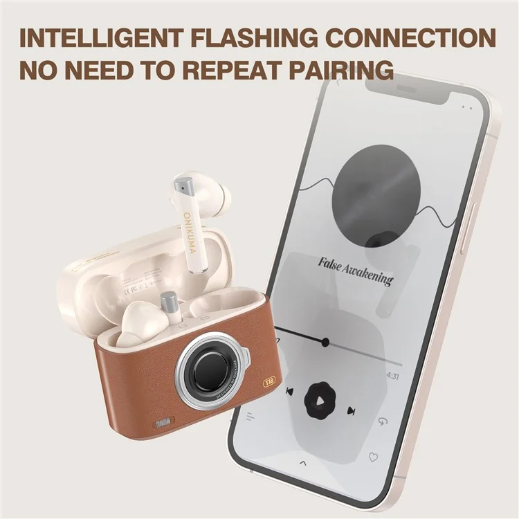 ONIKUMA T18 TWS Bluetooth-compatible Earphone Noise Cancelling Low Latency Gaming Music Headset - Brown