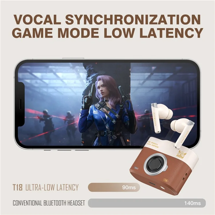 ONIKUMA T18 TWS Bluetooth-compatible Earphone Noise Cancelling Low Latency Gaming Music Headset - Brown