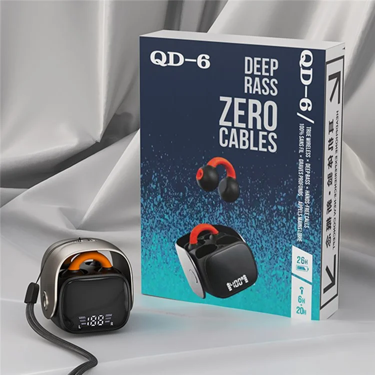 Écouteur Bluetooth à pince pour l'oreille QH51 - Casque stéréo sans fil pour le sport et la course - Noir