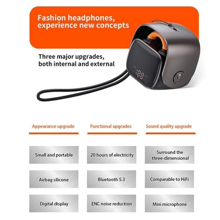 Écouteur Bluetooth à pince pour l'oreille QH51 - Casque stéréo sans fil pour le sport et la course - Noir