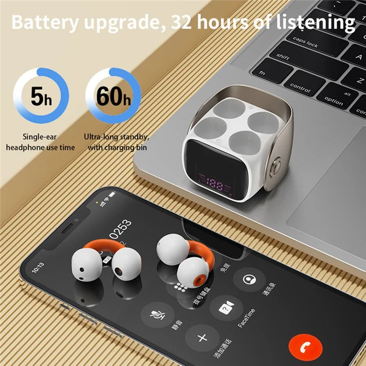 Écouteur Bluetooth à pince pour l'oreille QH51 - Casque stéréo sans fil pour le sport et la course - Noir