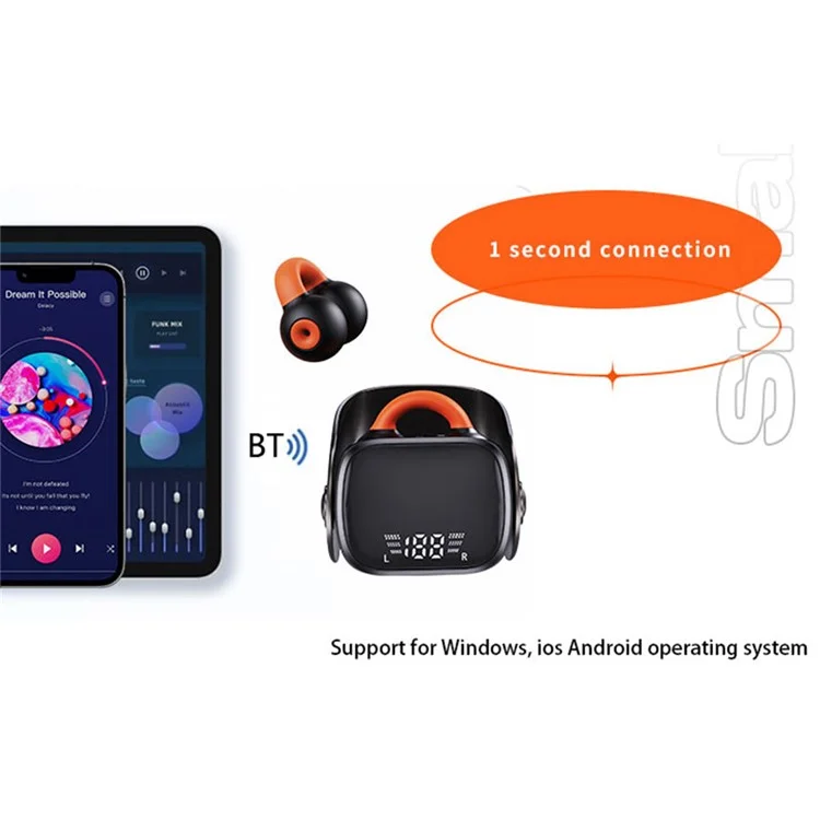 Écouteur Bluetooth à pince pour l'oreille QH51 - Casque stéréo sans fil pour le sport et la course - Noir