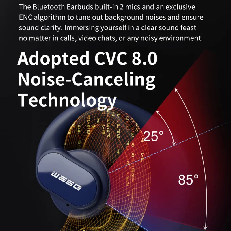 WG-09 ENC Noise Reduction Bluetooth-compatible Headset Ear Hook Wireless Headphone Waterproof Earphone - Blue