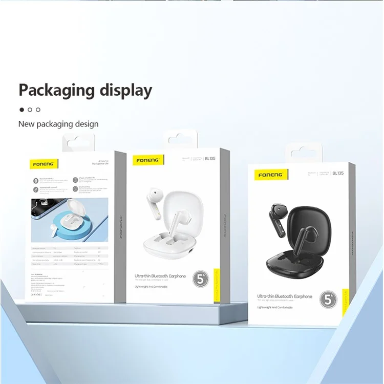 Écouteurs Bluetooth sans fil FONENG BL135 Semi-In-Ear TWS - Noir