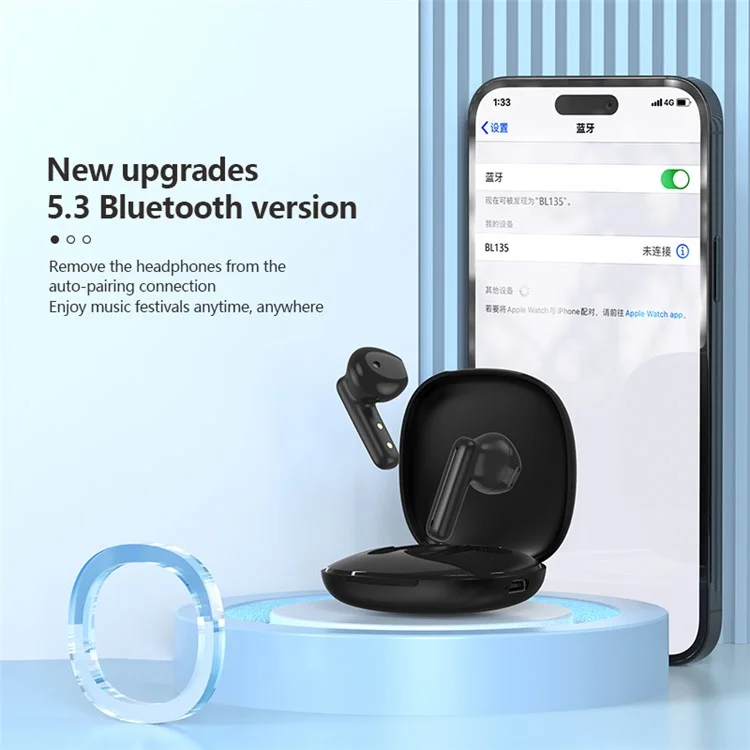 Écouteurs Bluetooth sans fil FONENG BL135 Semi-In-Ear TWS - Noir