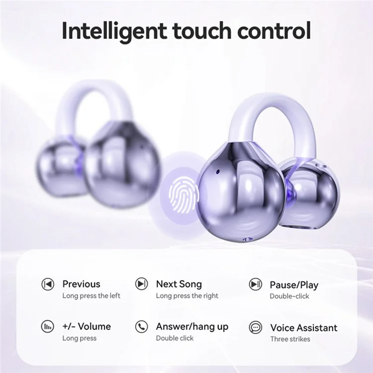 M91 Ear Clip Earbuds Wireless Bluetooth-compatible Headphones Noise Reduction Earphones - Purple