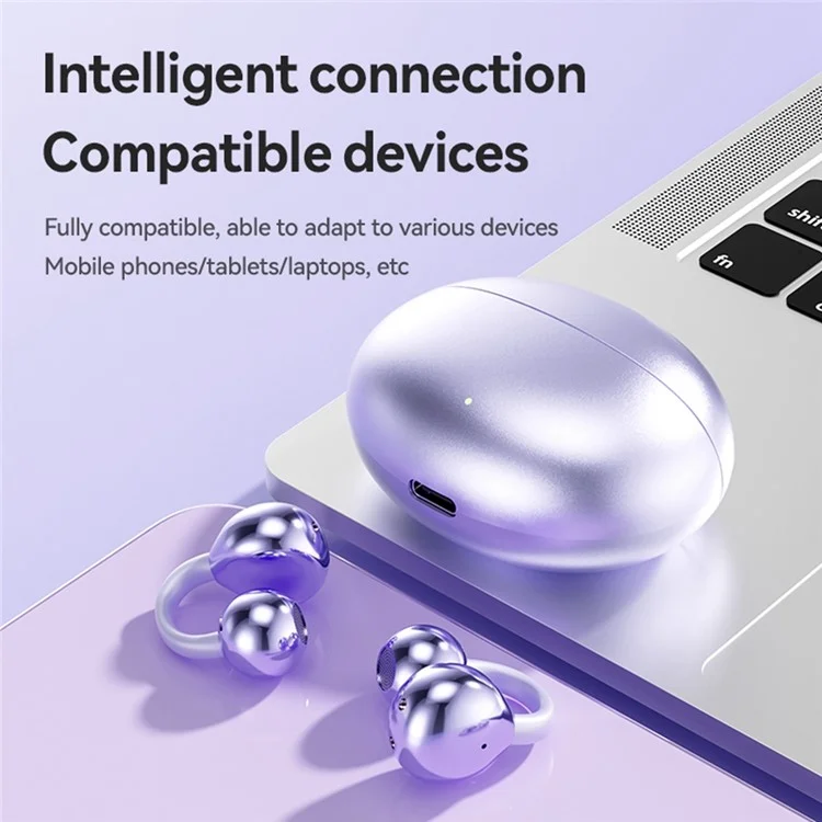 M91 Ear Clip Earbuds Wireless Bluetooth-compatible Headphones Noise Reduction Earphones - Purple