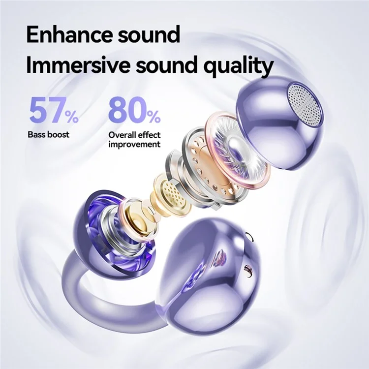 M91 Ear Clip Earbuds Wireless Bluetooth-compatible Headphones Noise Reduction Earphones - Purple