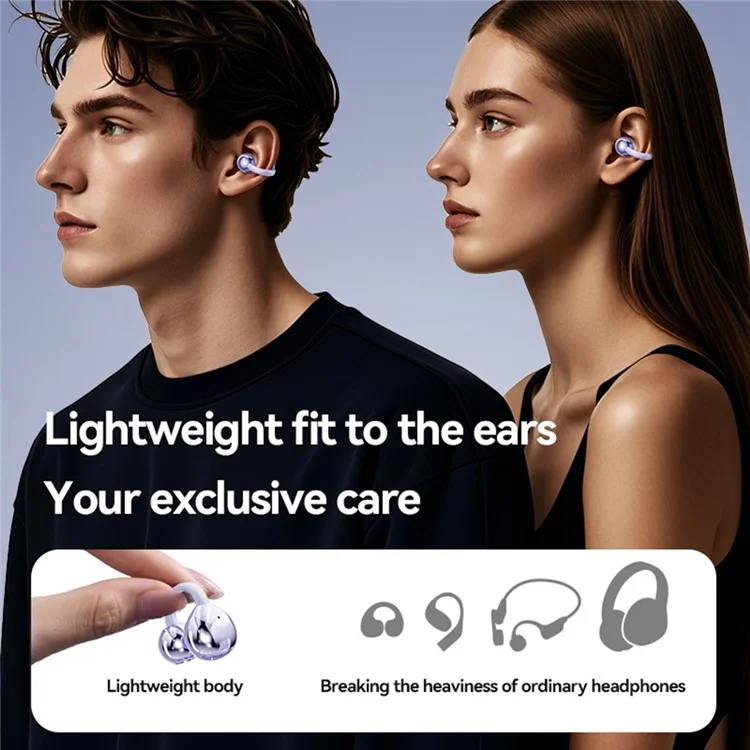 M91 Ear Clip Earbuds Wireless Bluetooth-compatible Headphones Noise Reduction Earphones - Purple