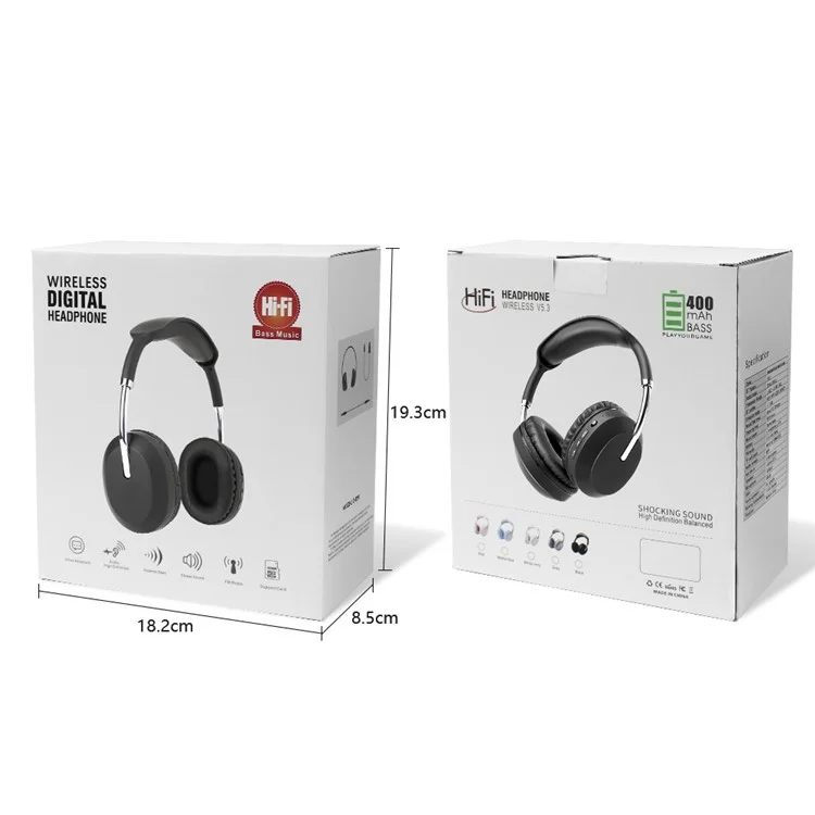 D-819 Bluetooth 5.3 Auriculares Hifi Stereo 15H Tiempo de Juego Auriculares Inalámbricos Soporte FM - Negro