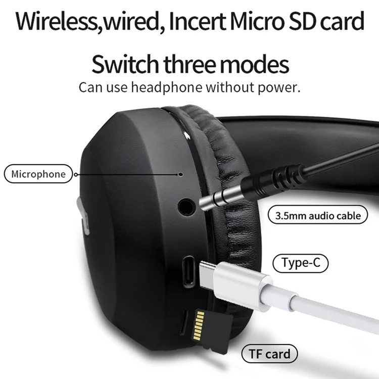 D-819 Bluetooth 5.3 Auriculares Hifi Stereo 15H Tiempo de Juego Auriculares Inalámbricos Soporte FM - Negro