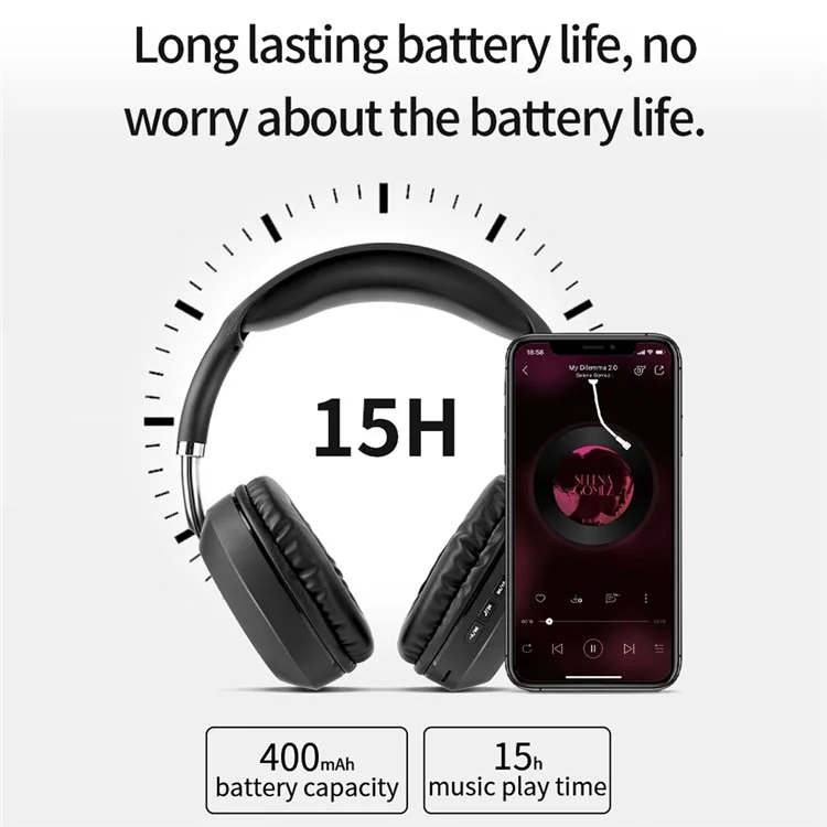 D-819 Bluetooth 5.3 Auriculares Hifi Stereo 15H Tiempo de Juego Auriculares Inalámbricos Soporte FM - Negro