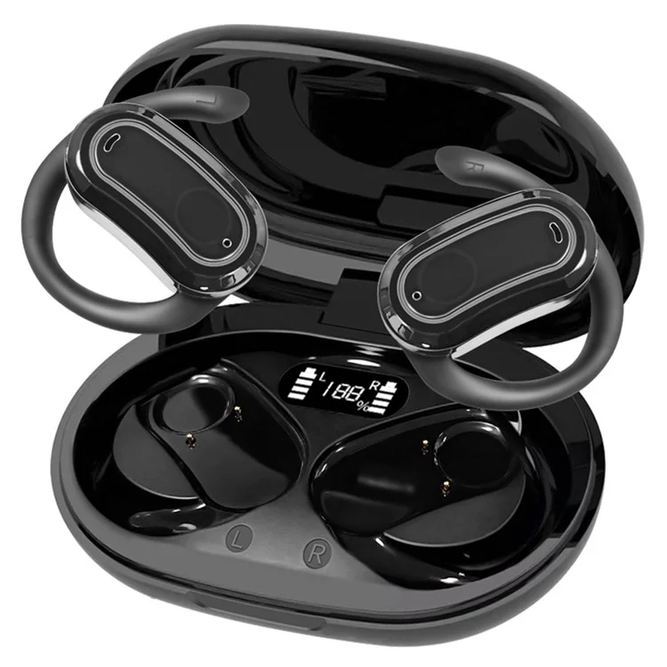 D-OWS8 OWS Wireless Bluetooth-compatible Earbuds with Earhooks 130° Rotation Angle Adjustment Earphones - Black