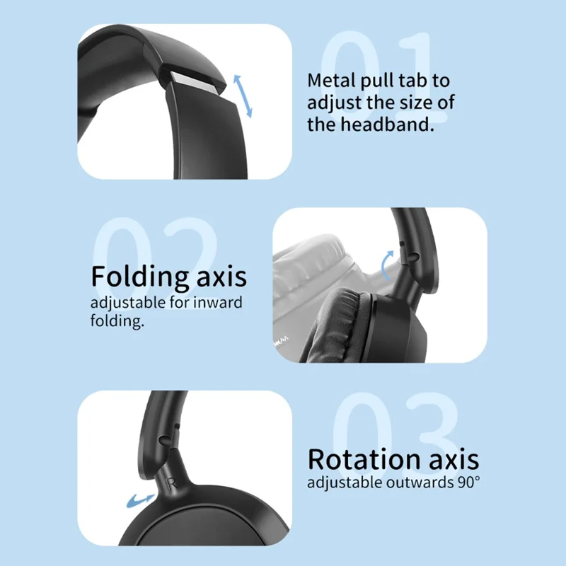 D-913 Bluetooth-compatible 5.3 Headphones 50H Playtime Wireless Foldable Headsets, HiFi Low Delay - Black  /  Blue