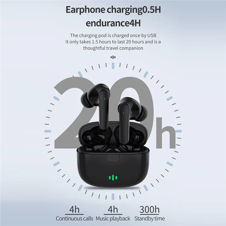 Auricolari Bluetooth 5.3 D-1170 In-Ear Wireless Earbuds Stereo Deep Bass, Auricolari a bassa latenza - Nero