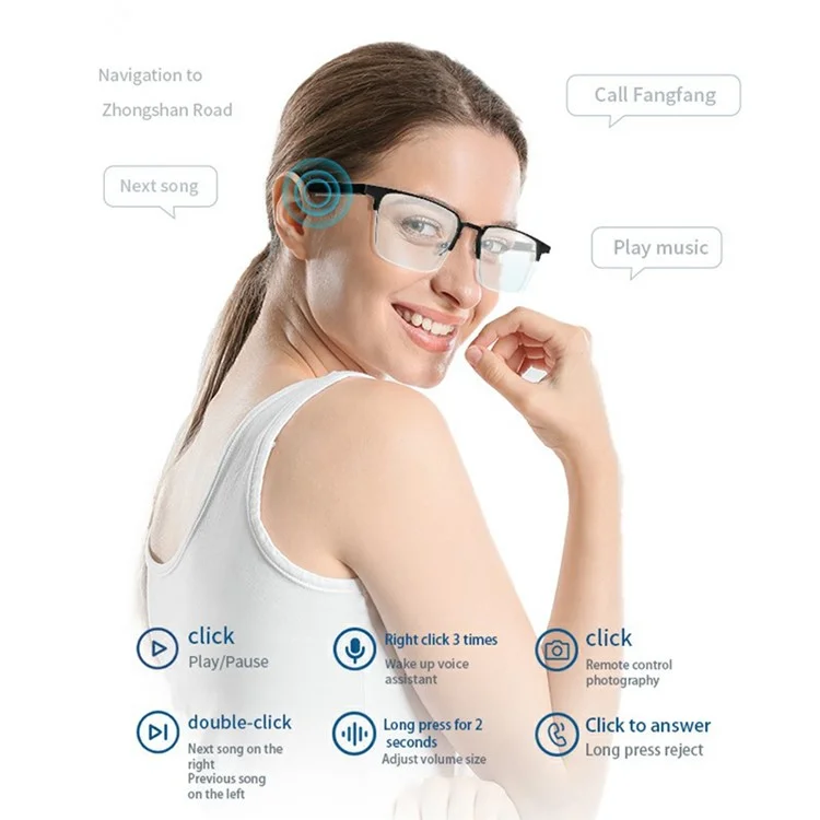 G05-T4 Bluetooth-compatible Smart Sunglasses Wireless Music Earphone Sun Glasses (CE Certified) - Black Lens