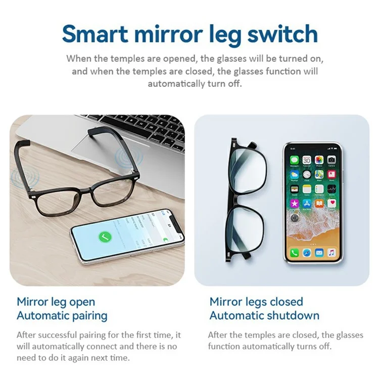 G05-C Anti-Blue-Ray Bluetooth-compatible Glasses Wireless Music Earphone Smart Sunglasses (CE Certified) - Transparent