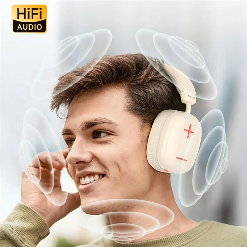 AWEI AT6 Wireless Bluetooth-compatible Gaming Headset 3.5mm AUX Wired Earphone Headphone - Beige