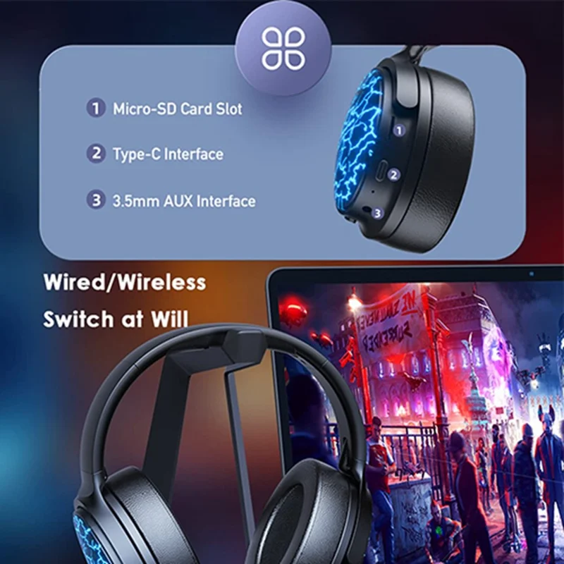 AWEI A780 Pro Wireless Bluetooth-compatible Gaming Headset 3.5mm AUX Wired Earphone Headphone with Colorful Lights