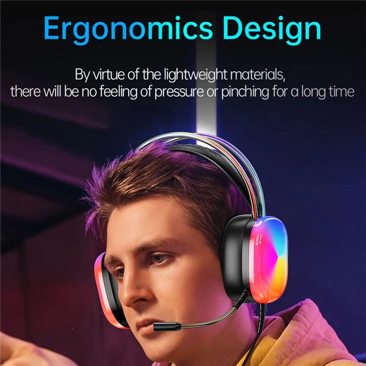 AWEI GM-11pro Colorful Light Gaming Headset E-Sports USB Wired Headphone - Black