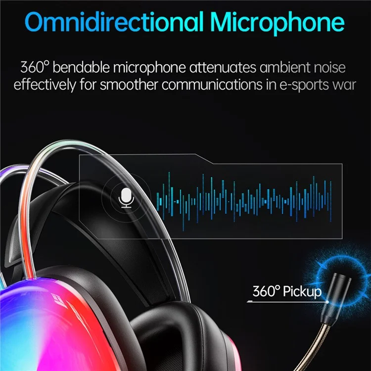 AWEI GM-11pro Colorful Light Gaming Headset E-Sports USB Wired Headphone - Black