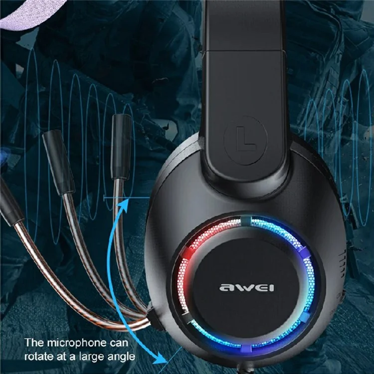 AWEI GM-9 Cat Ear USB verkabelte Gaming-Kopfhörer Kühles Licht Over-Ear-Headset mit Mikrofon - Schwarz