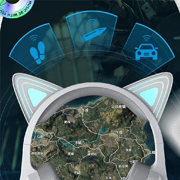 AWEI GM-9 Cat Ear USB verkabelte Gaming-Kopfhörer Kühles Licht Over-Ear-Headset mit Mikrofon - Schwarz