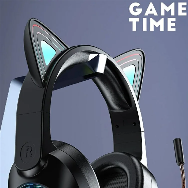 AWEI GM-9 Cat Ear USB verkabelte Gaming-Kopfhörer Kühles Licht Over-Ear-Headset mit Mikrofon - Schwarz