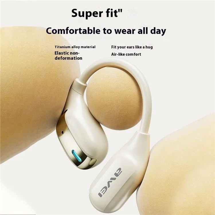 AWEI TZ12 Air Conduction Bluetooth-compatible Headset OWS Ear Hook Wireless Headphone Waterproof Earphone - Beige