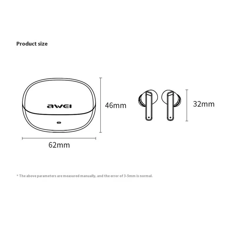 AWEI T88 Noise Reduction Bluetooth-compatible Headset TWS Wireless Headphone Waterproof Earphone - White