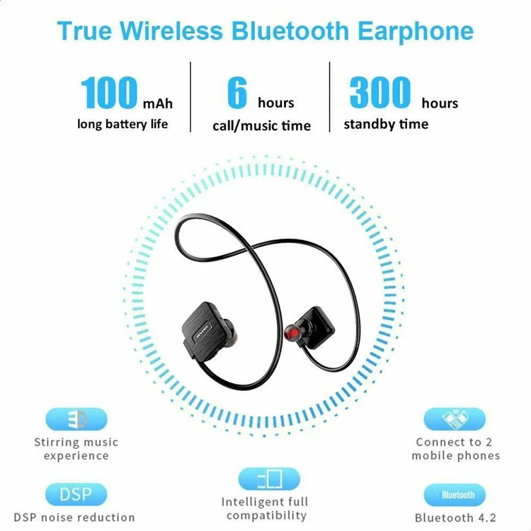 AWEI A848BL Fones de Ouvido Surround Sound Sports True Wireless Bluetooth