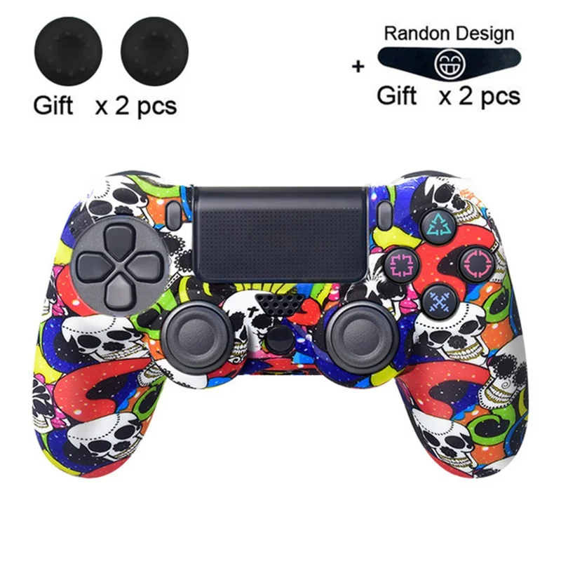 DATA FROG Silicone Cover for Sony PlayStation 4 Pro / PS4 Slim / PlayStation 4 Game Controller Graffiti Protective Case - White Skull