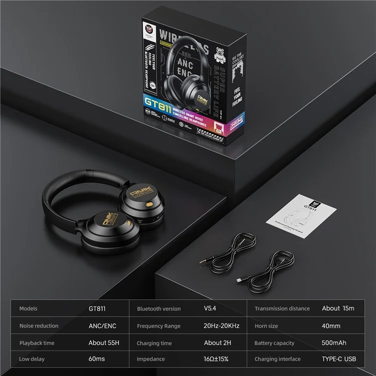 Fones de Ouvido com Cancelamento de Ruído ONIKUMA GT811 ANC+ENC Bluetooth / Modo Dual com Fio