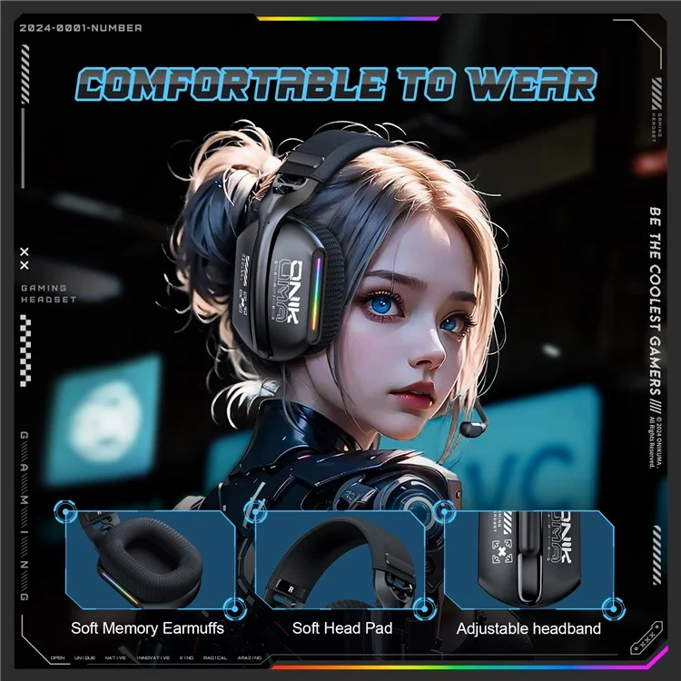 ONIKUMA GT808 Cuffie Tri-Mode 2.4GHz Ultra-Bassa Latenza Wireless Gaming Headset con Microfono