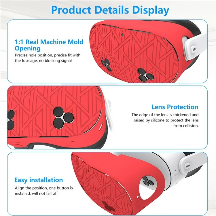 For Meta Quest 3S VR Silicone Case Stripes Style Heat Dissipation Protective Cover - Red
